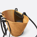 Sienna Two-Tone Woven Tote – Black & Camel Straw Bag