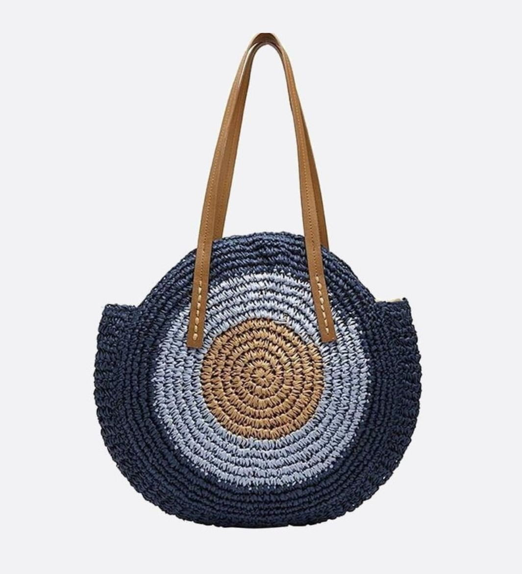 Serena Round Colorblock Straw Bag – Multicolor Circle Tote