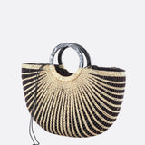 Woven Half-Moon Tote Bag – Handcrafted Straw Arc Purse with Ring Handles
