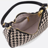 Clara Houndstooth Crescent Bag – Classic Shoulder Bag