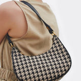 Clara Houndstooth Crescent Bag – Classic Shoulder Bag