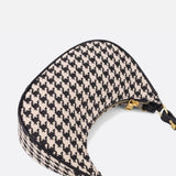 Clara Houndstooth Crescent Bag – Classic Shoulder Bag