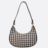 Clara Houndstooth Crescent Bag – Classic Shoulder Bag