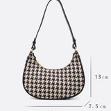 Clara Houndstooth Crescent Bag – Classic Shoulder Bag