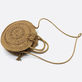 Round Handwoven Cord Bag – Boho Tote with Dual Handles & Strap