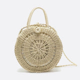Round Handwoven Cord Bag – Boho Tote with Dual Handles & Strap