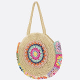 Round Crochet Woven Bag – Boho Shoulder Tote with Colorful Detailing