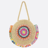 Round Crochet Woven Bag – Boho Shoulder Tote with Colorful Detailing