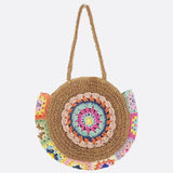 Round Crochet Woven Bag – Boho Shoulder Tote with Colorful Detailing