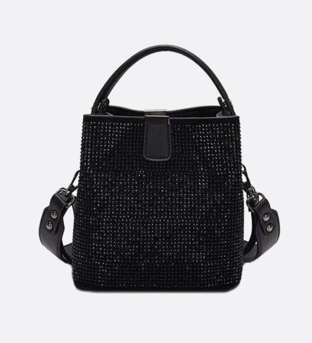 Black Rhinestone Bucket Bag – Sparkly Evening Shoulder Bag