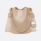 Croc-Embossed Bucket Bag – Faux Leather Shoulder Bag with Wide Strap