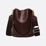 Croc-Embossed Bucket Bag – Faux Leather Shoulder Bag with Wide Strap