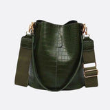Croc-Embossed Bucket Bag – Faux Leather Shoulder Bag with Wide Strap