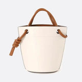 White Minimalist Bucket Bag – Faux Leather with Knotted Handle Detail