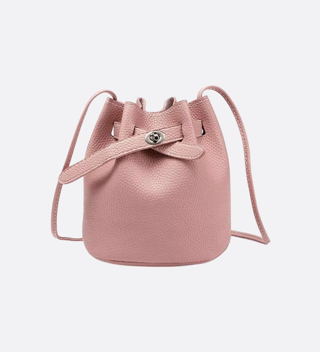 Mini Bucket Bag with Drawstring and Turn-Lock Closure