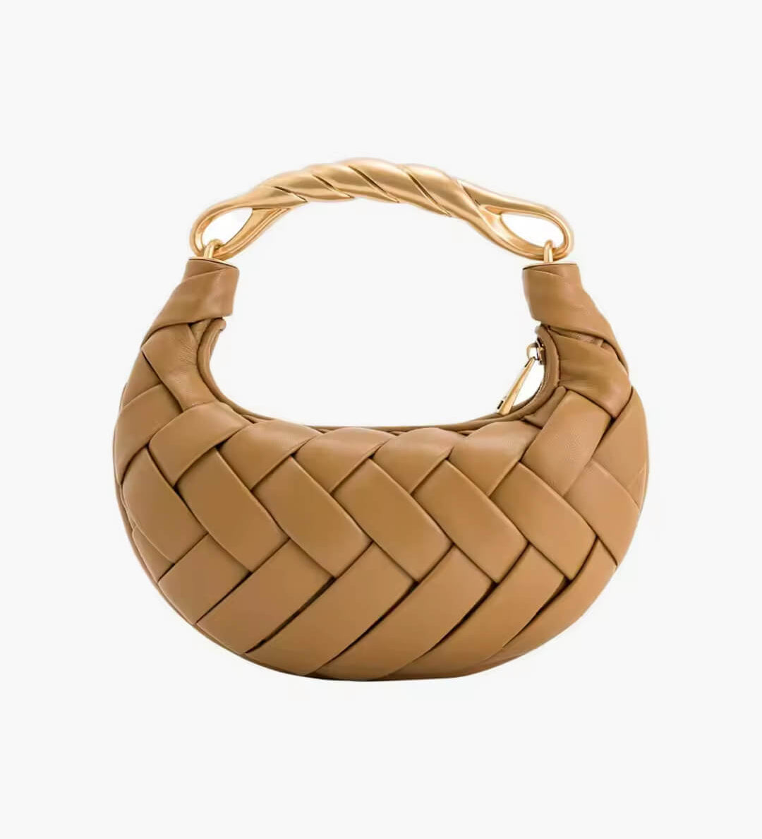 Alexandra Hobo Mini Bag with Golden Handle – Woven Textured Statement Handbag