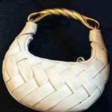 Alexandra Hobo Mini Bag with Golden Handle – Woven Textured Statement Handbag