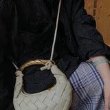 Alexandra Hobo Mini Bag with Golden Handle – Woven Textured Statement Handbag