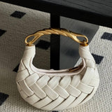 Alexandra Hobo Mini Bag with Golden Handle – Woven Textured Statement Handbag