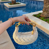 Alexandra Hobo Mini Bag with Golden Handle – Woven Textured Statement Handbag