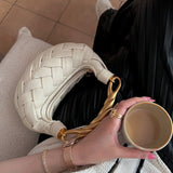 Alexandra Hobo Mini Bag with Golden Handle – Woven Textured Statement Handbag