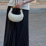 Alexandra Hobo Mini Bag with Golden Handle – Woven Textured Statement Handbag