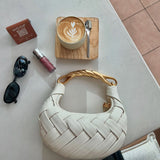 Alexandra Hobo Mini Bag with Golden Handle – Woven Textured Statement Handbag