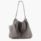 Textured Shoulder Bag with Pouch – Spacious Everyday Tote with Drawstring