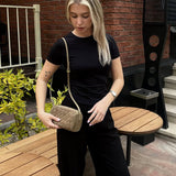 Woven Suede Shoulder Bag – Compact Everyday Handbag with Adjustable Strap