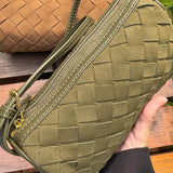 Woven Suede Shoulder Bag – Compact Everyday Handbag with Adjustable Strap
