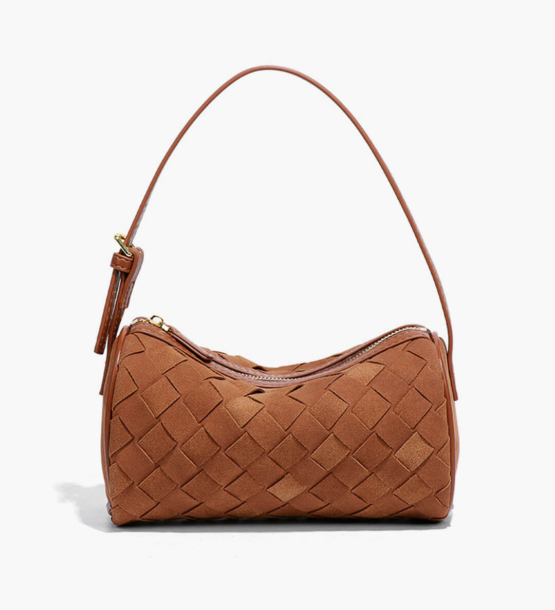 Woven Suede Shoulder Bag – Compact Everyday Handbag with Adjustable Strap