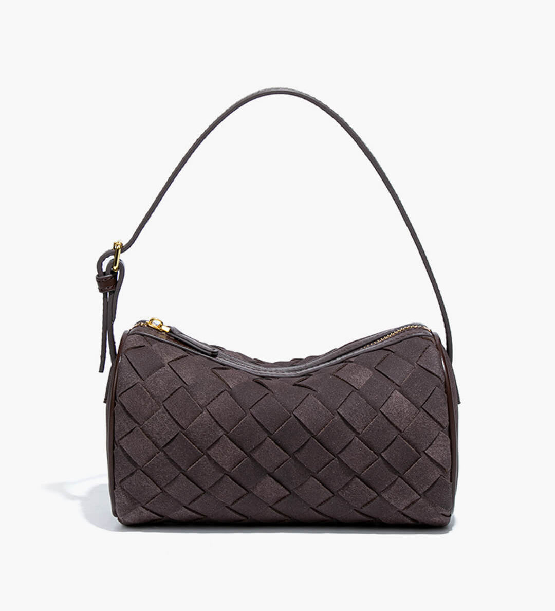 Woven Suede Shoulder Bag – Compact Everyday Handbag with Adjustable Strap
