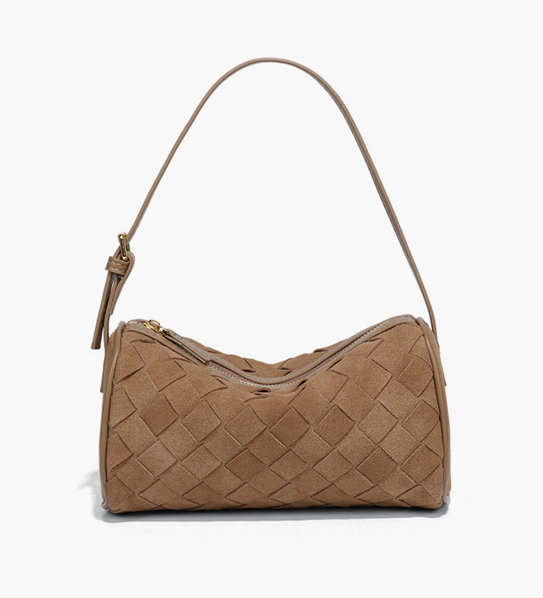 Woven Suede Shoulder Bag – Compact Everyday Handbag with Adjustable Strap