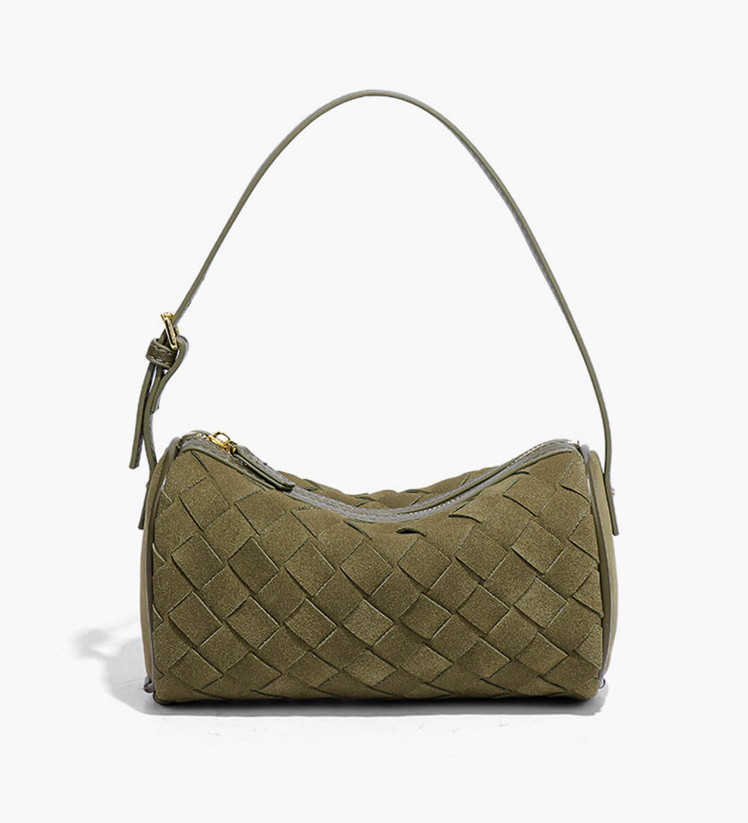 Woven Suede Shoulder Bag – Compact Everyday Handbag with Adjustable Strap