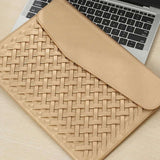 Woven Vegan Leather Laptop Bag – Elegant Work Tote with Detachable Strap