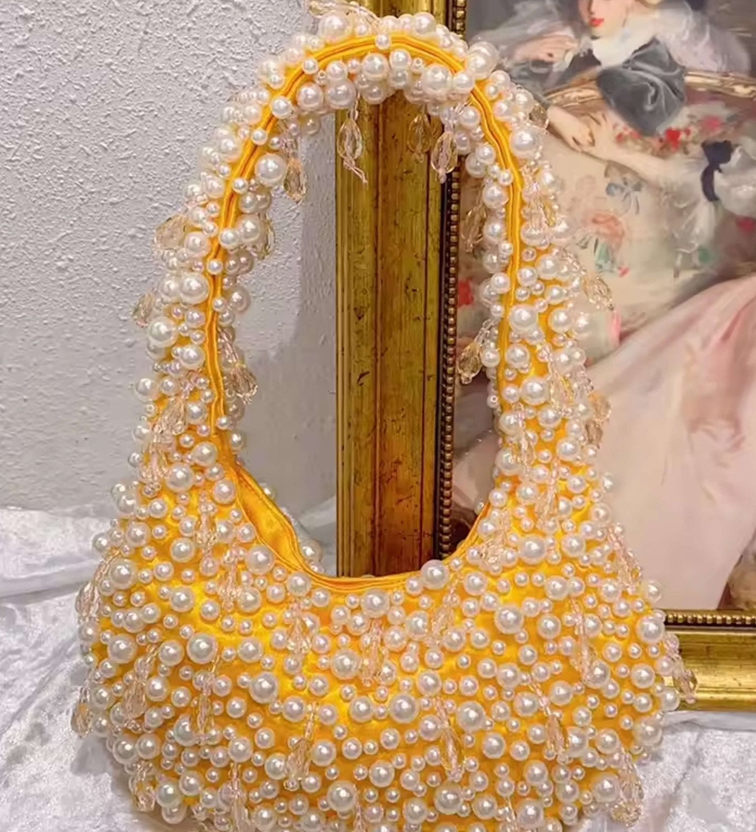 Pearl Beaded Shoulder Bag – Elegant Statement Handbag for Special Occasions