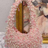Pearl Beaded Shoulder Bag – Elegant Statement Handbag for Special Occasions