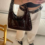 Stefani Studded Tote Bag – Chic Structured Handbag with Gold-Tone Detailing