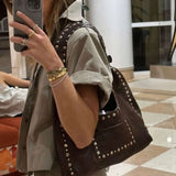 Stefani Studded Tote Bag – Chic Structured Handbag with Gold-Tone Detailing