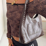 Stefani Studded Tote Bag – Chic Structured Handbag with Gold-Tone Detailing