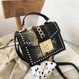 Statement Messenger Bag with Chain Detail and Python Texture