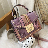 Statement Messenger Bag with Chain Detail and Python Texture