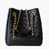 Lucia | Black Woven Leather Chain Tote – Classic & Luxurious