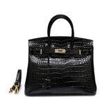 Black Croc Embossement Leather Handbags Metal Lock Satchel Bag - from Aurora-Bags for sale at Aurora-Bags