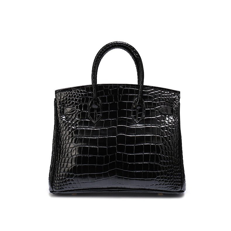 Black Croc Embossement Leather Handbags Metal Lock Satchel Bag - from Aurora-Bags for sale at Aurora-Bags