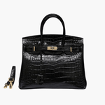 Black Croc Embossement Leather Handbags Metal Lock Satchel Bag - from Aurora-Bags for sale at Aurora-Bags