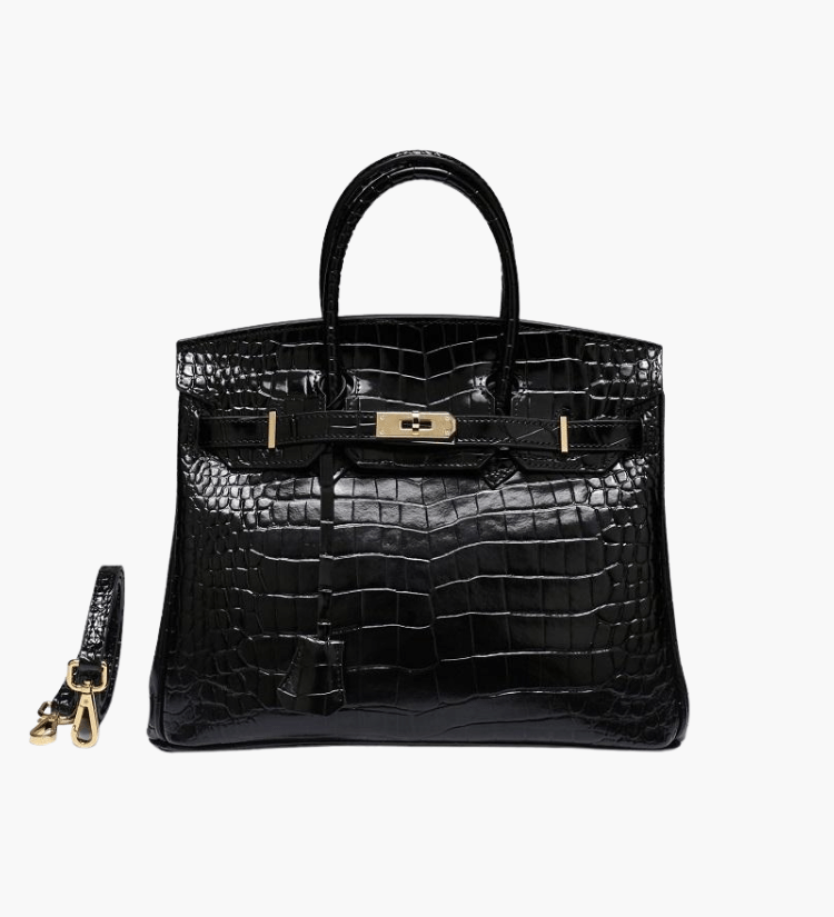 Black Croc Embossement Leather Handbags Metal Lock Satchel Bag - from Aurora-Bags for sale at Aurora-Bags