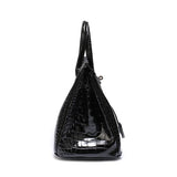 Black Croc Embossement Leather Handbags Metal Lock Satchel Bag - from Aurora-Bags for sale at Aurora-Bags