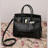 Black Croc Embossement Leather Handbags Metal Lock Satchel Bag - from Aurora-Bags for sale at Aurora-Bags