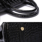 Black Croc Embossement Leather Handbags Metal Lock Satchel Bag - from Aurora-Bags for sale at Aurora-Bags